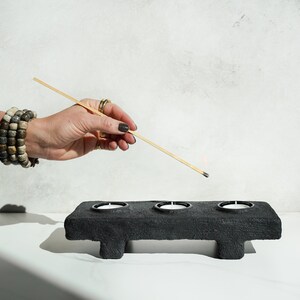 Footed Three Tealight Holder in Brushed Carbon Black Concrete image 5