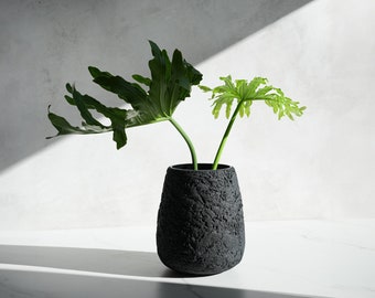 Large Pear Shaped Vase in Matte Carbon Black Concrete