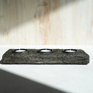 Final Sale Three Tealight Holder in Textured Vintage Grey Concrete image 4