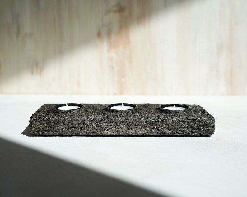 Final Sale Three Tealight Holder in Textured Vintage Grey Concrete image 4