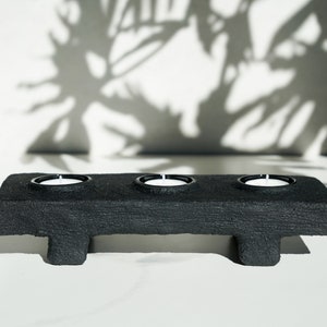 Footed Three Tealight Holder in Brushed Carbon Black Concrete image 4