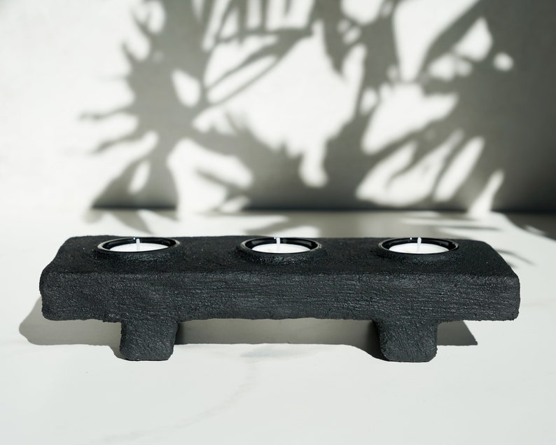 Footed Three Tealight Holder in Brushed Carbon Black Concrete image 4