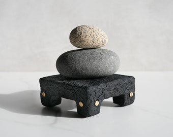 Small Shelf Riser in Carbon Black Concrete with Brass Rivets