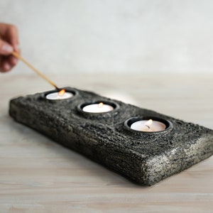 Final Sale Three Tealight Holder in Textured Vintage Grey Concrete image 5