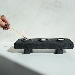 Footed Three Tealight Holder in Brushed Carbon Black Concrete image 6