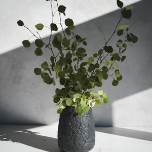 Large Pear Shaped Vase in Textured Carbon Black Concrete image 5
