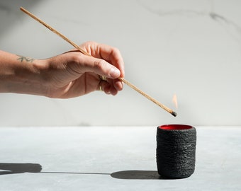 Final Sale! Black Concrete Tea Light with Cardinal Red Interior