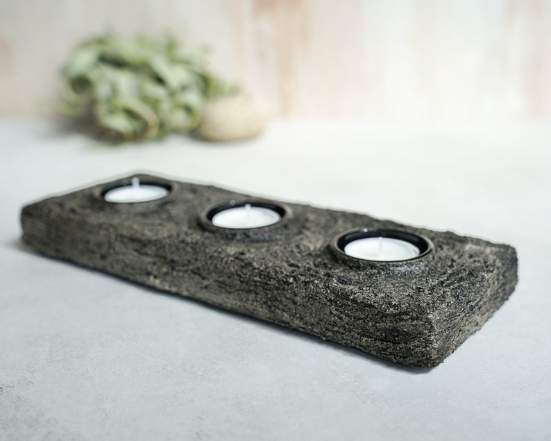 Final Sale Three Tealight Holder in Textured Vintage Grey Concrete image 3