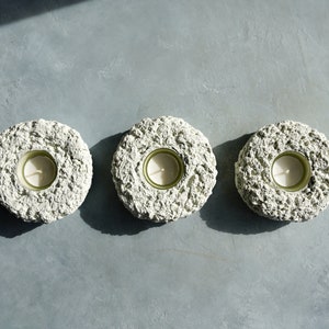 Tea Light Holder Trio in Textured Alpine White Concrete with Cream Glass Lining image 7