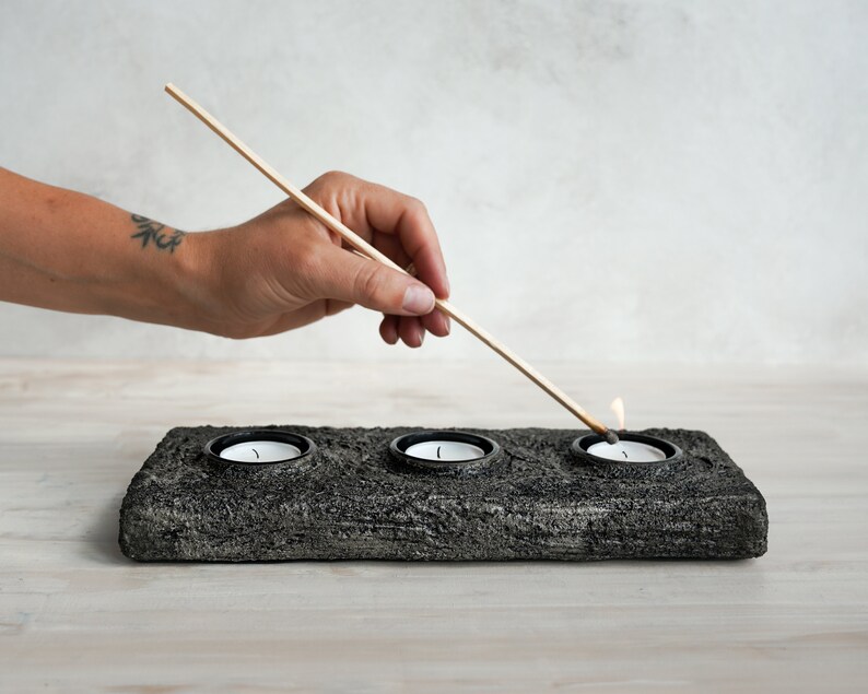 Final Sale Three Tealight Holder in Textured Vintage Grey Concrete image 6