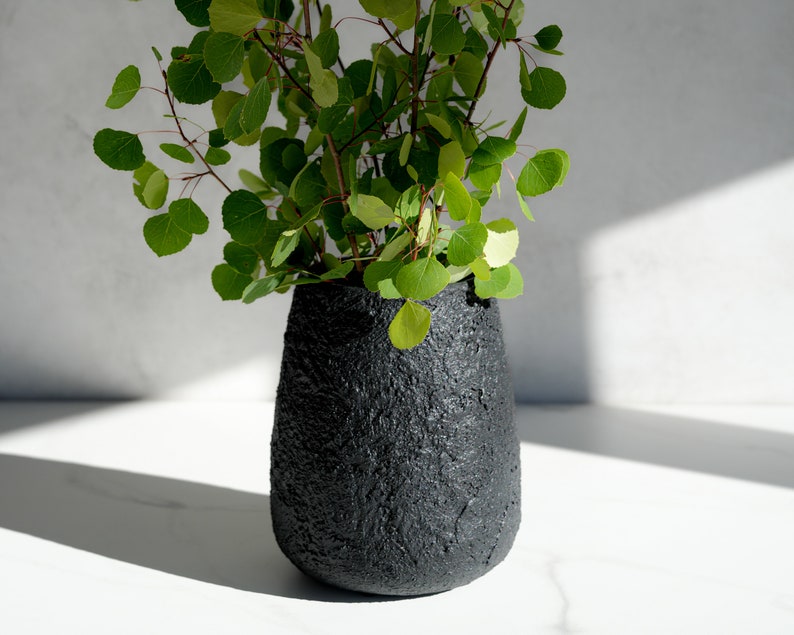 Large Pear Shaped Vase in Textured Carbon Black Concrete image 3