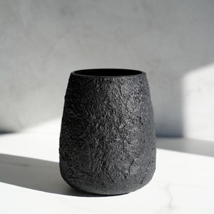 Large Pear Shaped Vase in Textured Carbon Black Concrete image 7