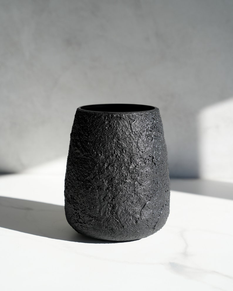 Large Pear Shaped Vase in Textured Carbon Black Concrete image 7