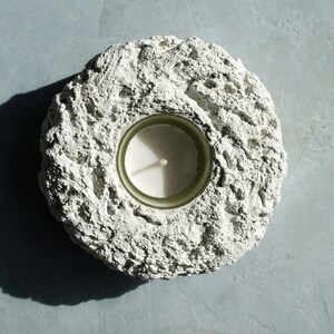 Tea Light Holder Trio in Textured Alpine White Concrete with Cream Glass Lining image 3