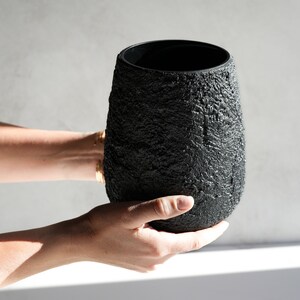 Large Pear Shaped Vase in Textured Carbon Black Concrete image 4