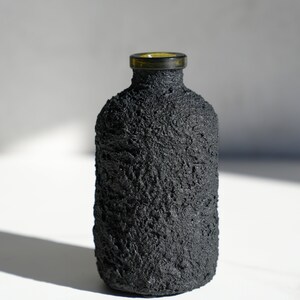 Black Concrete Bottle Vase with Olive Glass Rim image 7