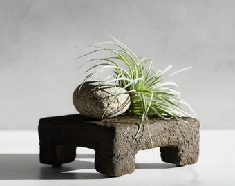 Small Square Shelf Riser in Textured Earthen Brown Concrete