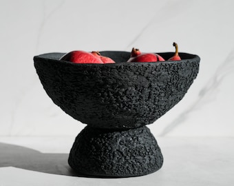 Sculptural Centerpiece Bowl in Textured Carbon Black Concrete