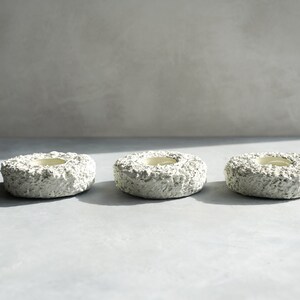 Tea Light Holder Trio in Textured Alpine White Concrete with Cream Glass Lining image 4