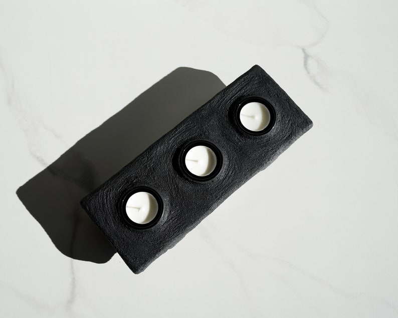 Footed Three Tealight Holder in Brushed Carbon Black Concrete image 3