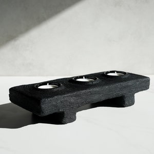 Footed Three Tealight Holder in Brushed Carbon Black Concrete image 2