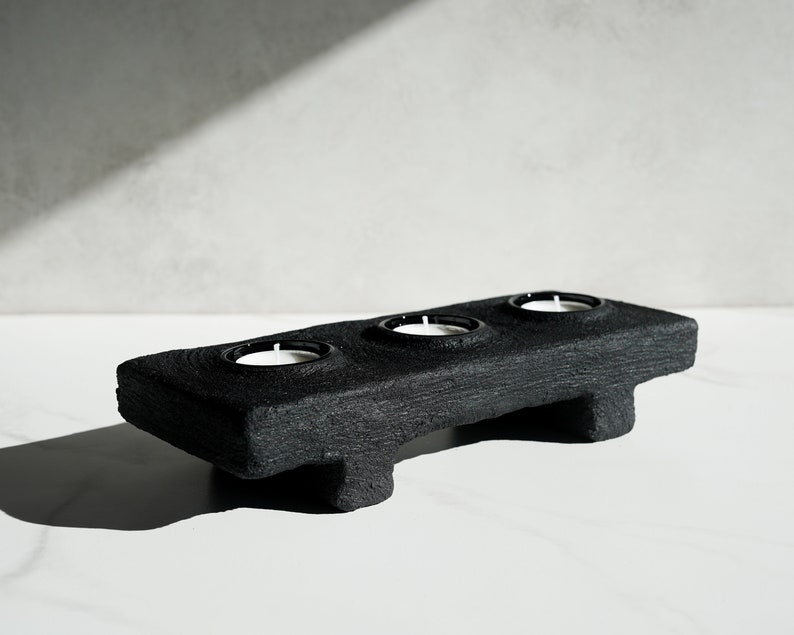 Footed Three Tealight Holder in Brushed Carbon Black Concrete image 2