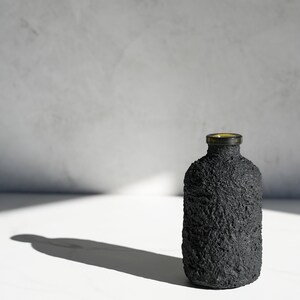 Black Concrete Bottle Vase with Olive Glass Rim image 4