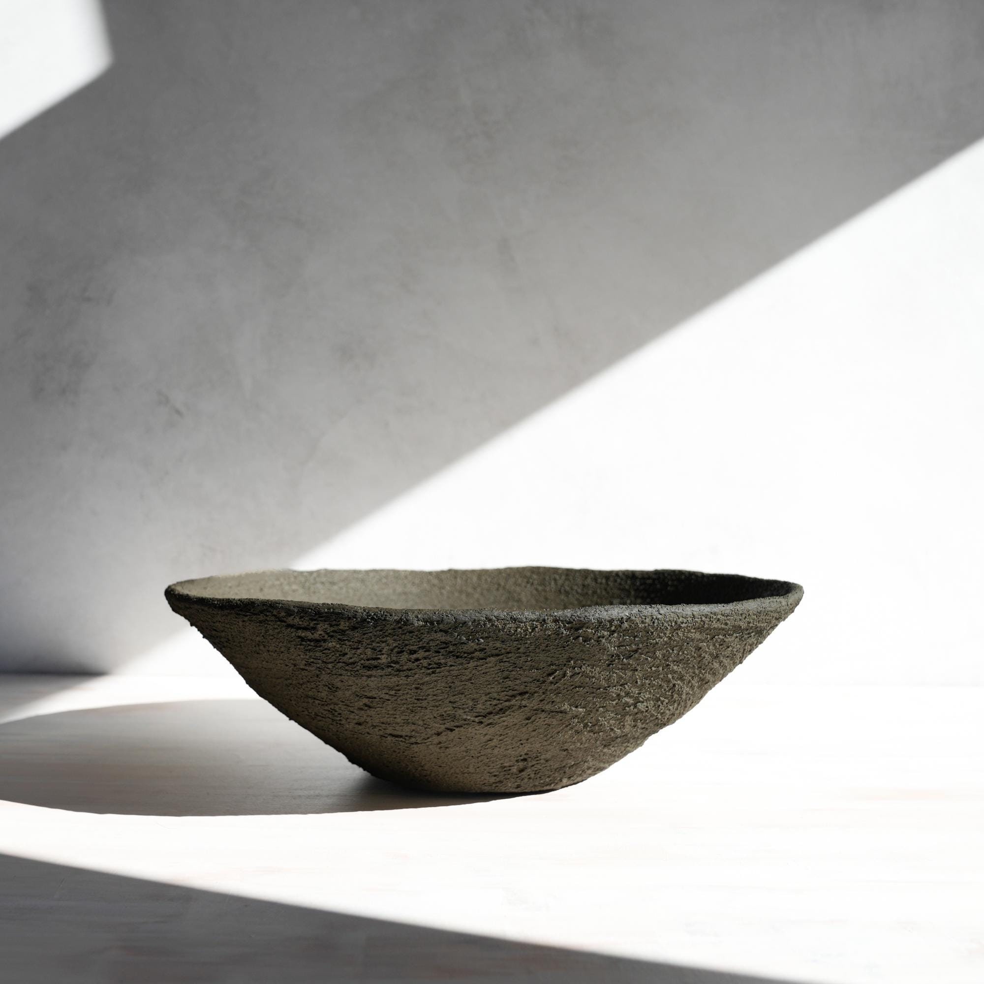 Low Angled Wabi Sabi Concrete Bowl in Textured Earthen Brown