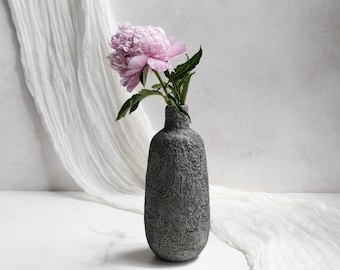 Large Sculptural Vase in Textured Stone Grey Concrete