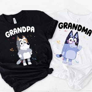 Grandma Grandpa Blue Shirt Family Matching Party Shirt Papa Shirt Blue Grandpa Shirt Birthday Party Team Shirts Grandparents Cartoon Tee