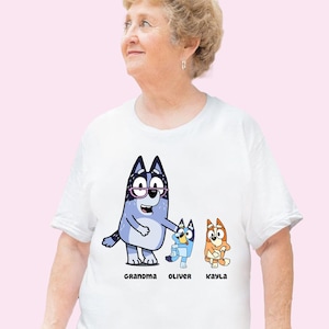 Grandma Blue Custom Shirt Family Matching Party Shirt Grandma Shirt Blue Dog Custom Name Shirt Birthday Party Team Shirts Grandson Gift