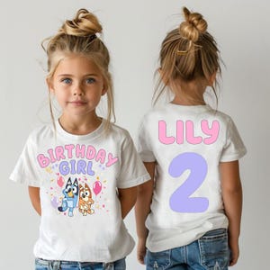 Blue Custom Birthday Girl Shirt Blue Dog Birthday Shirt Personalized Birthday Party Shirt Toddler Shirt Birthday Shirt Two Sided Kids