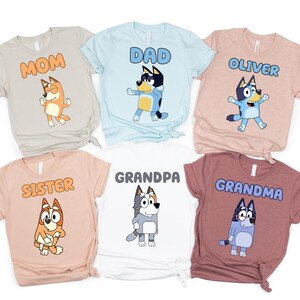 Custom Name Blue Dog Family Shirt All Characters Tee Matching Shirts Custom Blue Dog Shirts Birthday Party Team Shirts Personalized Shirt