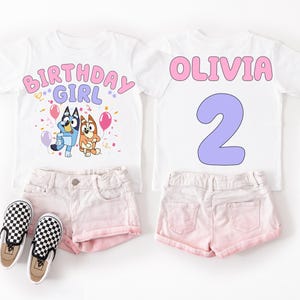 Blue Custom Birthday Girl Shirt Blue Dog Birthday Shirt Personalized Birthday Party Shirt Toddler Shirt Birthday Shirt Two Sided Kids