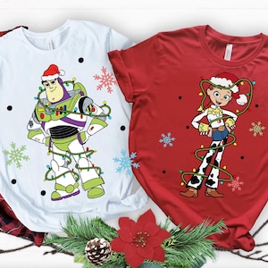 Disney Christmas Toy Story Group Christmas Lights Shirt Buzz Lightyear Woody Jessie Rex Xmas Tee Disneyland Xmas Matching Shirt Family Xmas