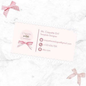 Kokette rosa niedliche Lacey Ribbon Bow bearbeitbare Visitenkartenvorlage