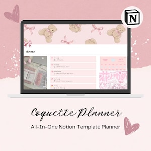 Coquette Cute Notion Template, Ultimate All-Inclusive That Girl Pink Aesthetic Kawaii Planner