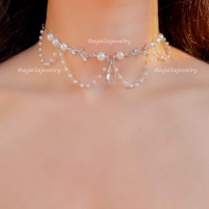 Royalcore Necklace, Bridgerton Jewelry, Silver Bride Jewelry,  Elegant, Royal Delicate Choker, Regency Inspired, Princess, Romantic Necklace
