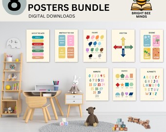 Paquete educativo Montessori Dark Set / Imprimibles de aprendizaje para niños / Decoración del hogar y el aula / Números, letras, formas, colores y más