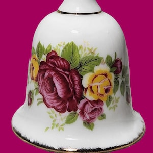 Vintage Cottage Rose Bone China Bell - Floral Design, Made in Taiwan