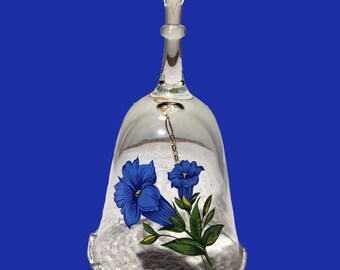 Vintage Glass Bell with Blue Floral Design - Elegant Tall Collectible Bell