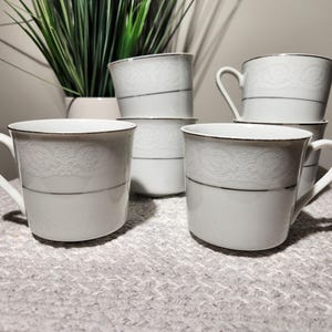 Vintage Southwicke Porcelain China White Lace with Silver Trim Teacup Set of 6 – Made in Japan