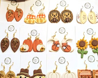 Fall Polymer Clay Earrings | Handmade Autumn Jewelry | Pumpkin, Fox, Sunflower & Leaves Earrings