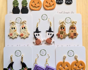 Halloween-oorbellen - Heksen, spoken, zwarte katten, glow-in-the-dark pompoenen, toverboeken, ketels