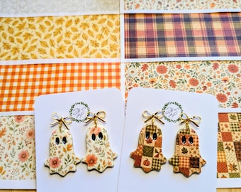 Transferpapier met herfstthema voor polymeerklei-patchworkquilts, ruitjespatroon, gingham, bloemen, kant, herfstbladeren, oranje, mosterd, groen