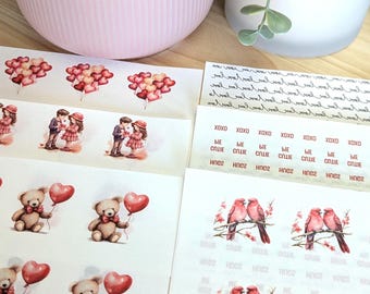 Polymeerklei-transferpapier Valentijnsdag: hartjes, vogels, beren