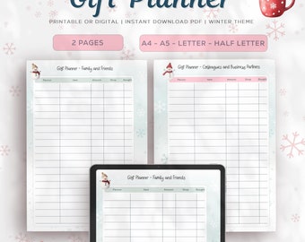 Winter Gift Planner, Holiday Shopping List (Printable or Digital)