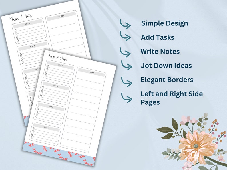 Tasks & Notes, to Do List Template, Task Planner Template, Notes ...