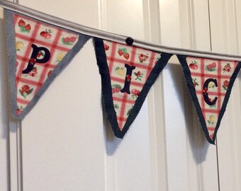 PICNIC Banner pennant flag Denim Vintage retro Farmhouse decor
