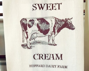 Dairy Cow kitchen towel Farm Sweet cream Vintage style Shabby Prairie Farmhouse ECS RDT FVGteam